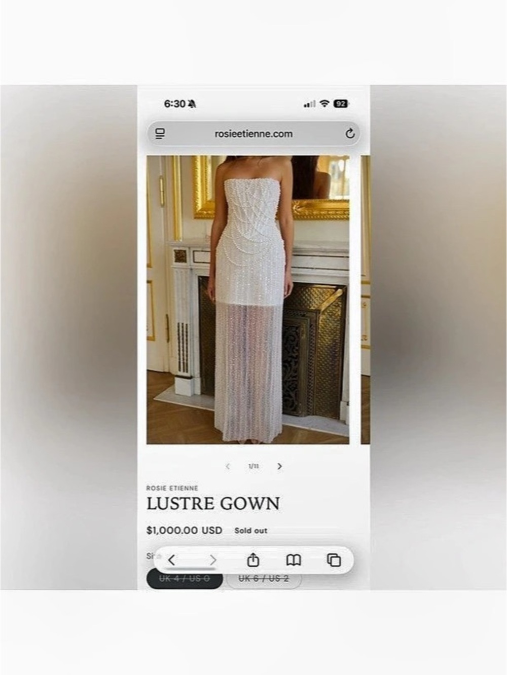 Rosie Etienne Lustre Gown Beaded Strapless Maxi Dress White UK Size 12/US Size 8